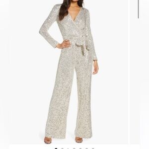 Eliza J Sequin Wrap Front Jumpsuit